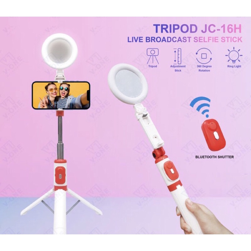 TRIPOD SELFIE RING LIGHT JC-16H TONGSIS TRIPOD REMOTE BLUETOOTH - 1 Lampu