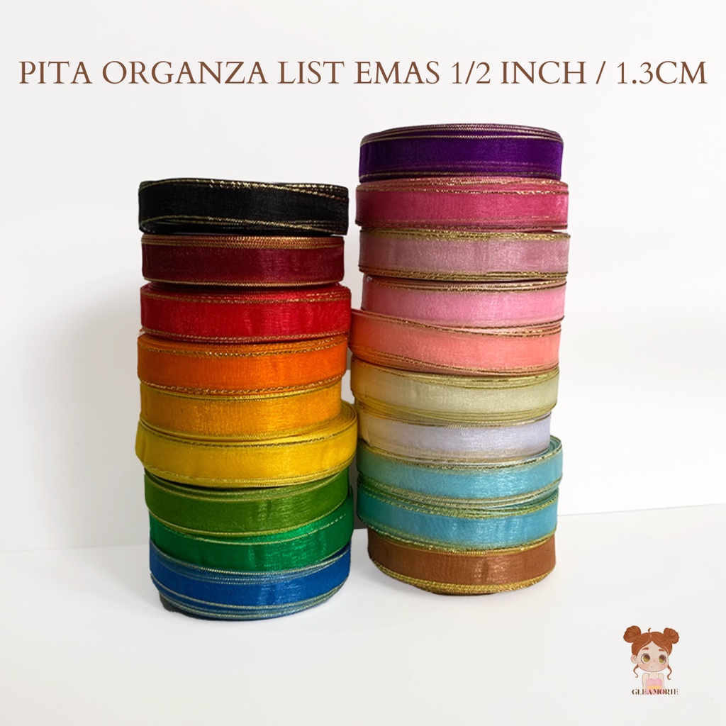 

pita organdi list emas 1/2 inch/ 1.3cm per roll 20 yard/18,5m organza