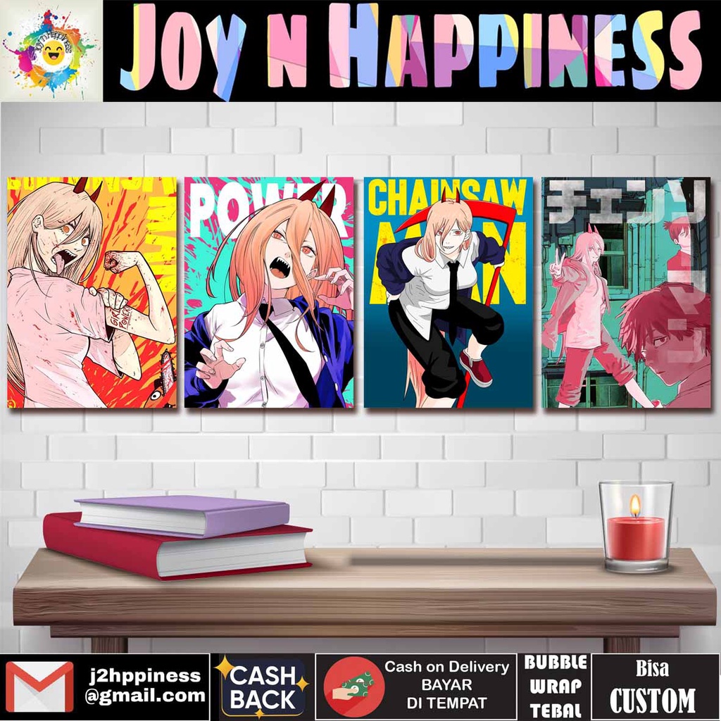 Poster Bingkai Kayu Anime Chainsaw Man Power