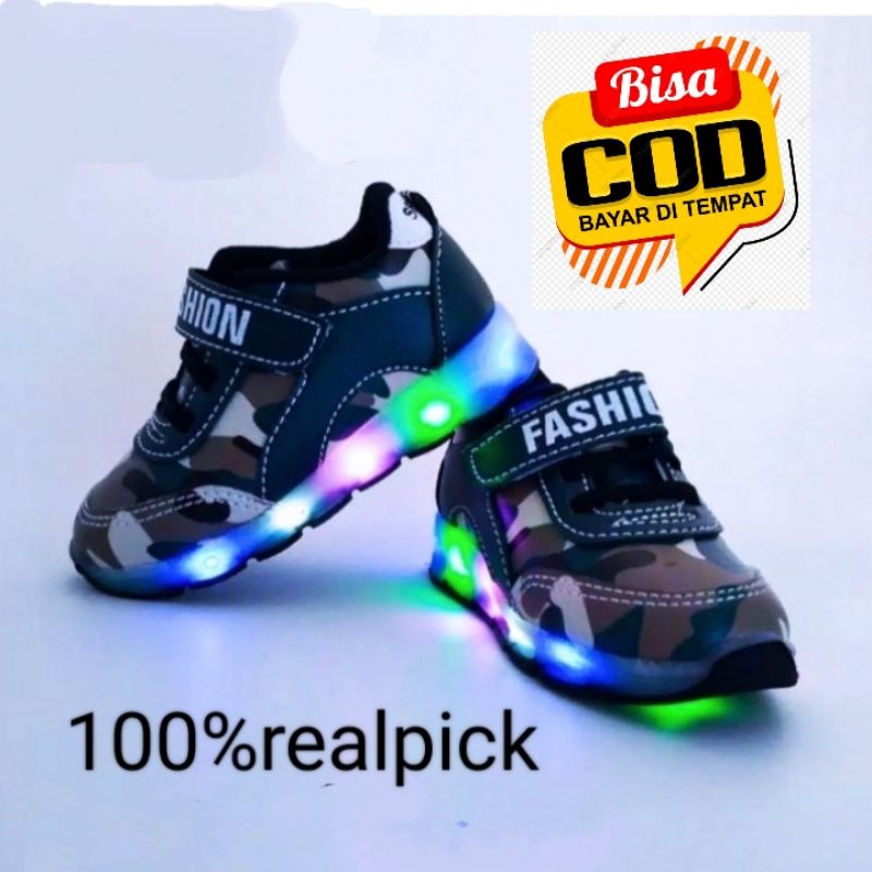 Jual SEPATU SNEAKER LED ANAK KEREN TERBARU ARMY .   22-30 | Shopee Indonesia