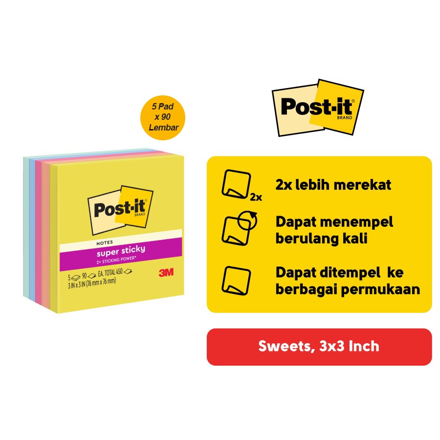 

Tchome 3M Post-it Sticky Notes Summer Joy 654-5SSJOY memo 5 Pad 3x3" 450lbr