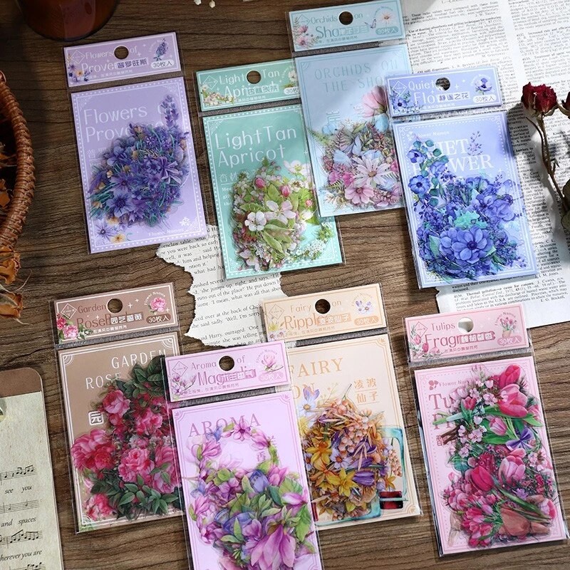 Flower Series PET Sticker Packs - Flower Names (30pcs)