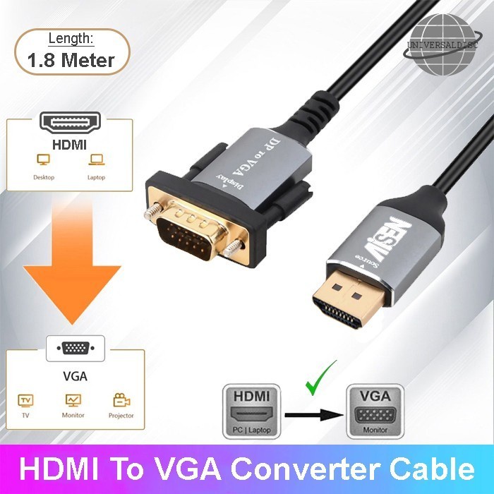 Kabel HDMI to VGA 1.8m HD Adapter Cable - HDMI male to VGA male - 1.8M 3M