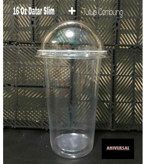 Gelas Plastic Cup Pp 16Oz Datar slim 8 Gram /gelas Cup Plastik +tutup Cembung.1roll 50 pcs(set)