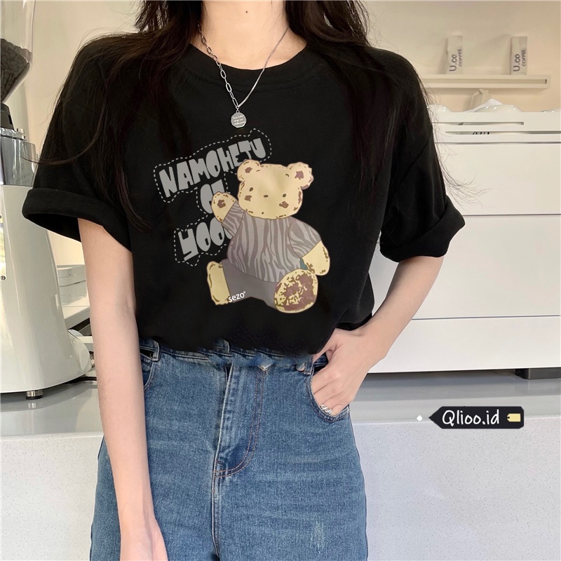 Print T-shirt Kaos Lengan Pendek Cute Plush Bear Baju Atasan Korean Style