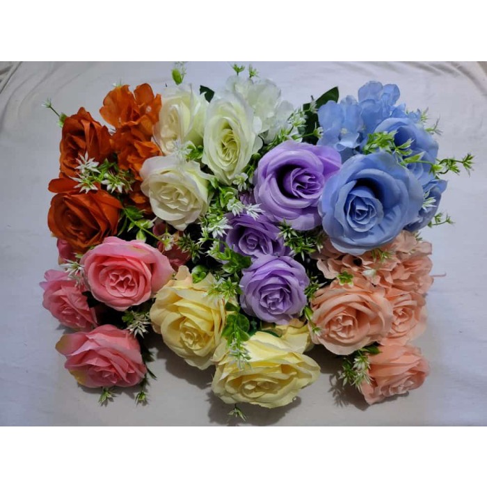 Bunga Mawar Jepang Mekar Dekorasi 6Kuntum Artificial Import