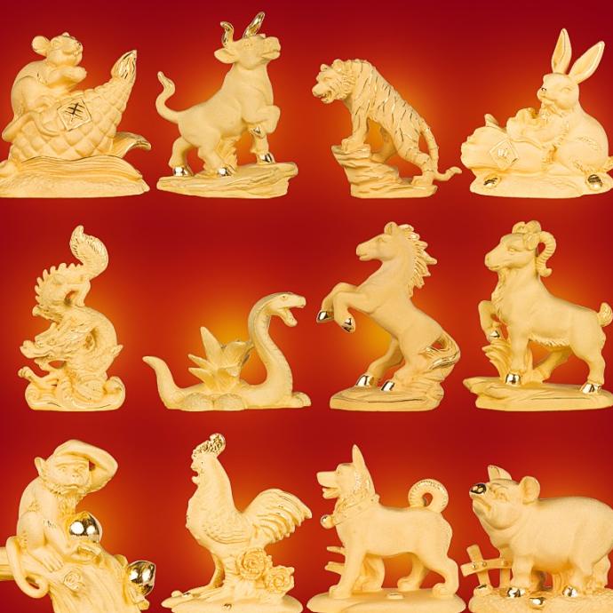 Pajangan Patung 12 shio Lapis Emas 24k Chinese Zodiak