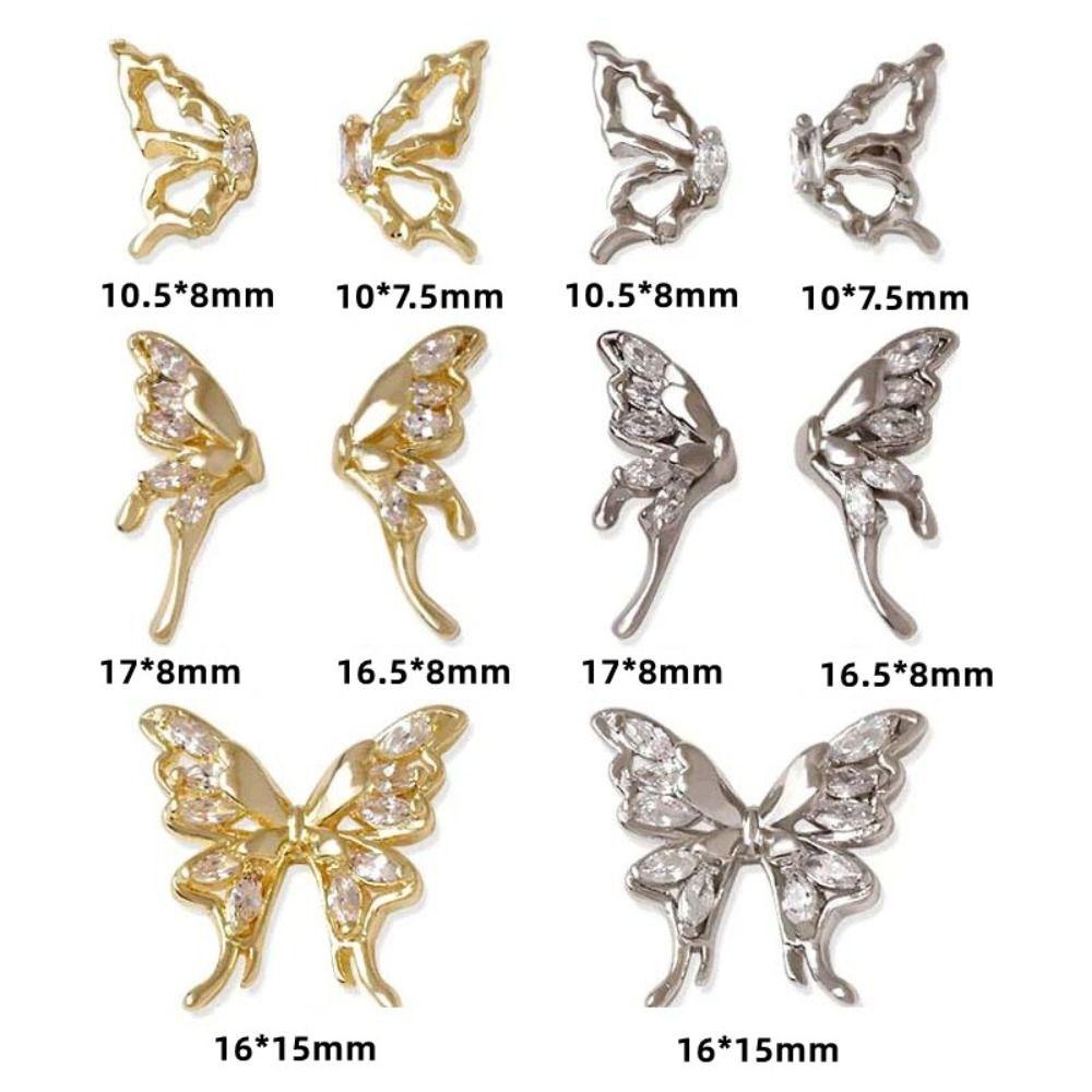 Mxbeauty Hiasan Kuku Kupu-Kupu Fashion Zirkon Simetris Butterfly Emas Perak Korea Nail Art Nail Art Perhiasan Manicure Aksesoris