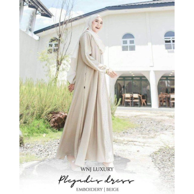 WNJ Plegadis Dress Gamis Haji Umroh Hitam Putih Wanoja Lady Zara Mix Cotton Embroidery Luxury Kain K