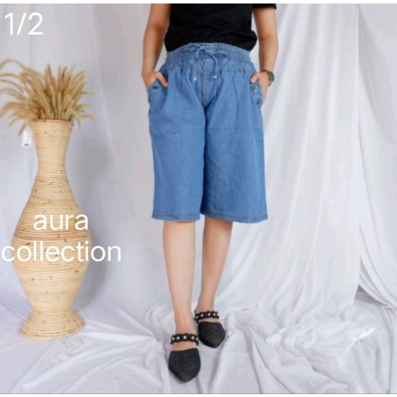 Celana kulot jeans pendek wanita 3/4 standar XL dan Jumbo XXL Celana Jeans Pendek Wanita