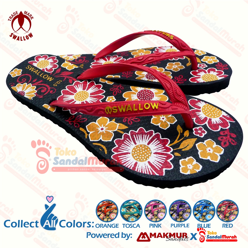 Toko Sendal Murah - Sandal Jepit Swallow Floral - Motif Bunga Emas Metallic [Tk Sendal Murah LDS 04 Swl Retro Female]