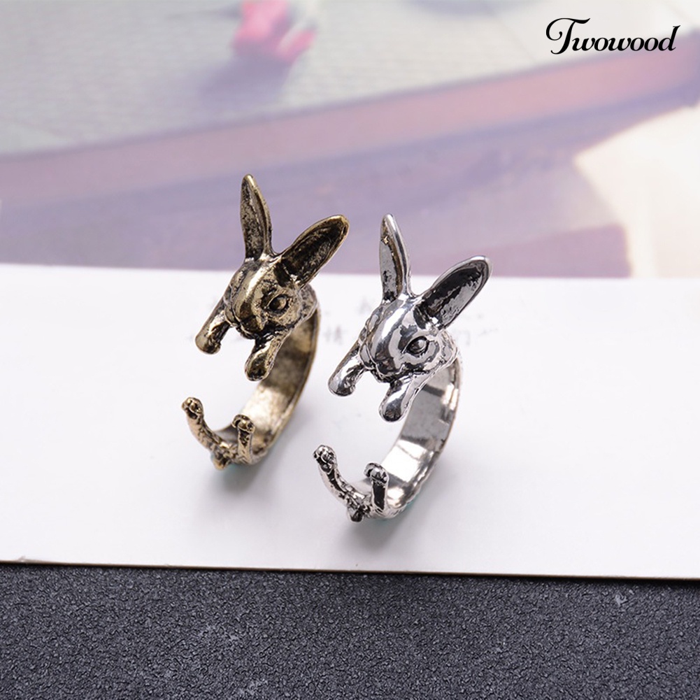 Twowood Vintage Rabbit Mid Finger Knuckle Opening Ring Pasangan Perhiasan Hadiah Ulang Tahun