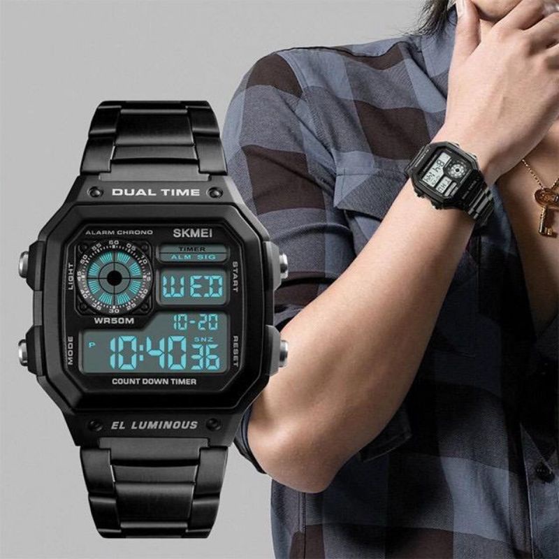 jam tangan rantai kotak digital SKMEI 1335 water resistant