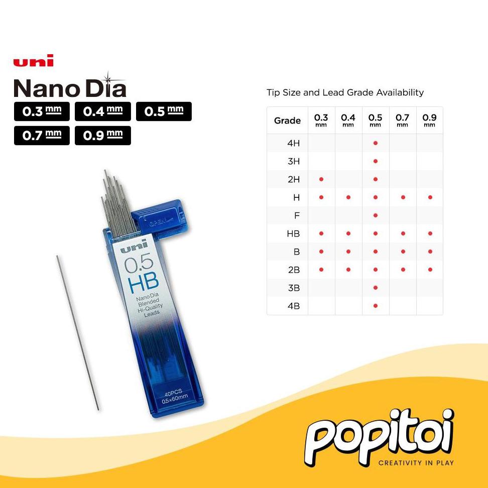 

€ UNI Nano Dia Pencil Lead REFILL 0.3 0.4 0.5 0.7 0.9 mm isi Ulang pensil mekanik kuru toga pilot zebra NanoDia キ
