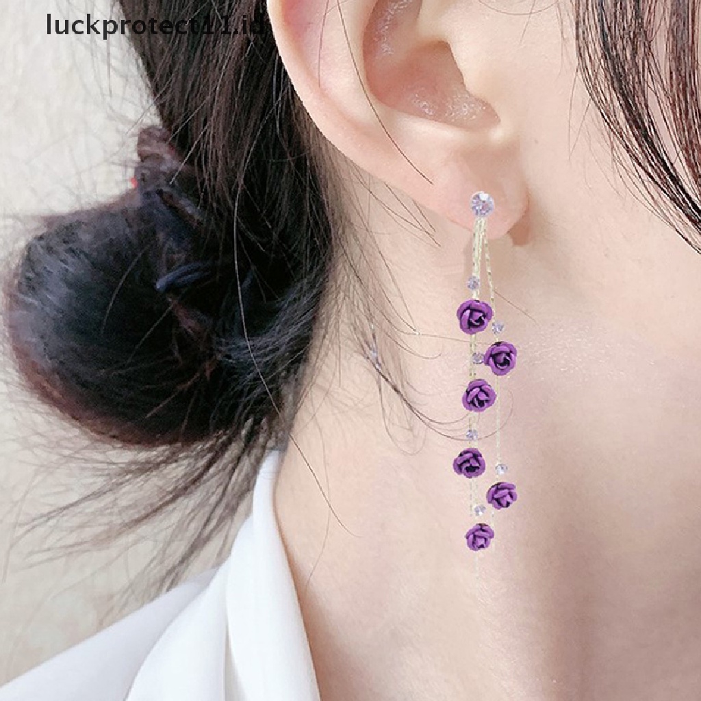 /Fashion Hot// Fashion// Petal Drop Earrings Panjang Merah Ungu Rumbai Bentuk Pernikahan Gadis Manis Romantis P.