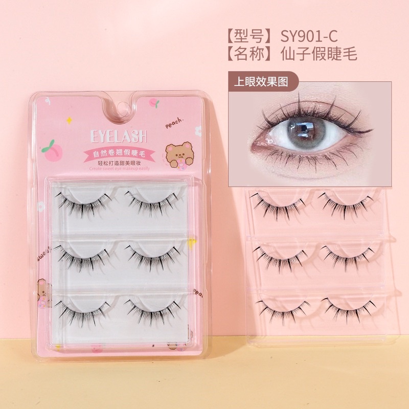 3 PASANG Natural False Eyelashes Thin Band Short HandMade Lighte Soft EyelashCosplay Korean Fashion Wispy Extension Makeup Tools