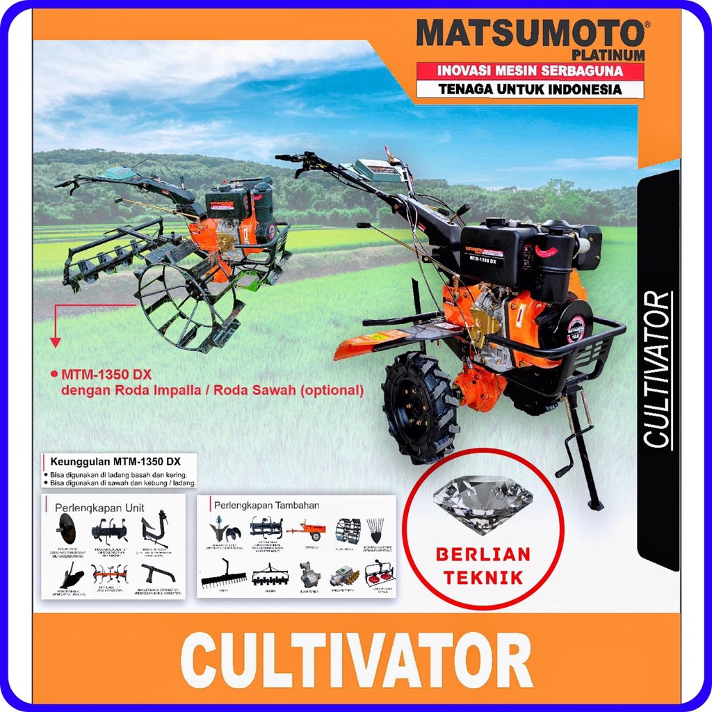 Traktor Sawah Tiller Matsumoto MTM 1350 DX + Mesin Solar 10 HP Starter