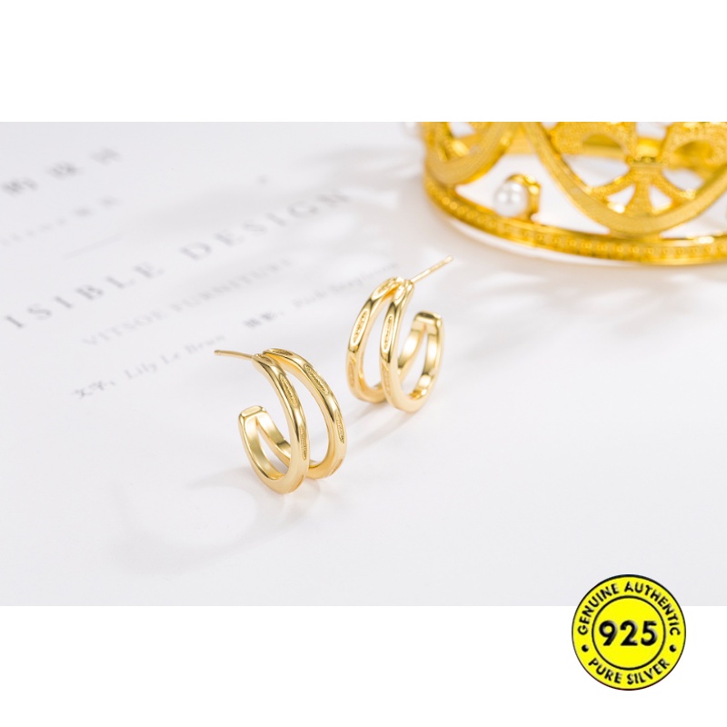 Anting Wanita Model Lengkung Dua Baris Simple U1453
