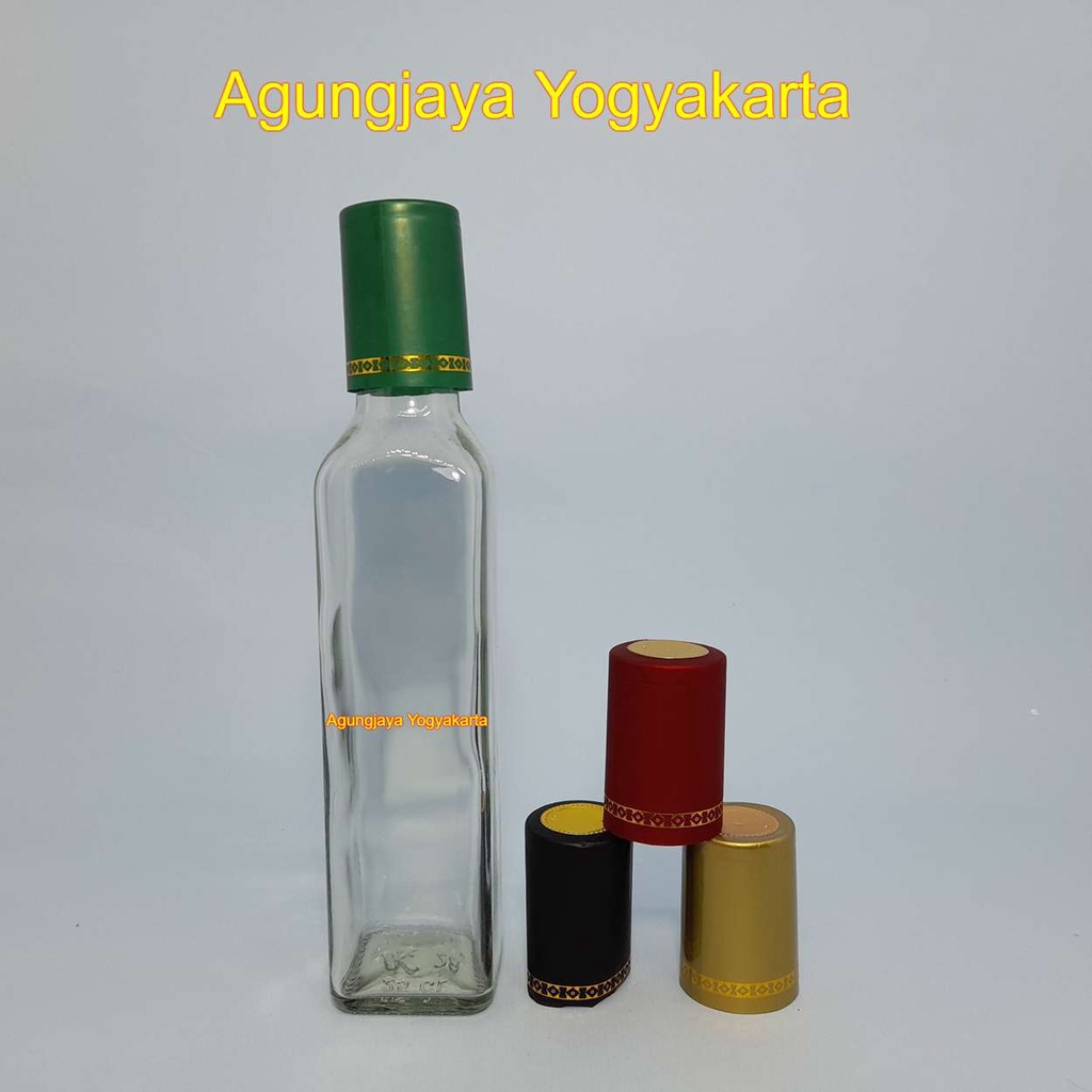 Botol VCO 250 ml Kotak Clear Tidak Segel /  Botol Kaca Food 250 ml Square VCO Clear Tutup Hitam Tida