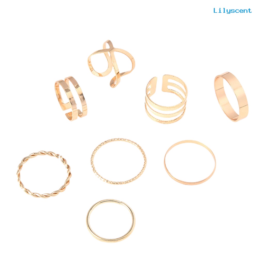 [LS]8Pcs /Set Cincin Fashion Cincin Jari Desain Melintir Geometris Elegan Stackable Untuk Wanita