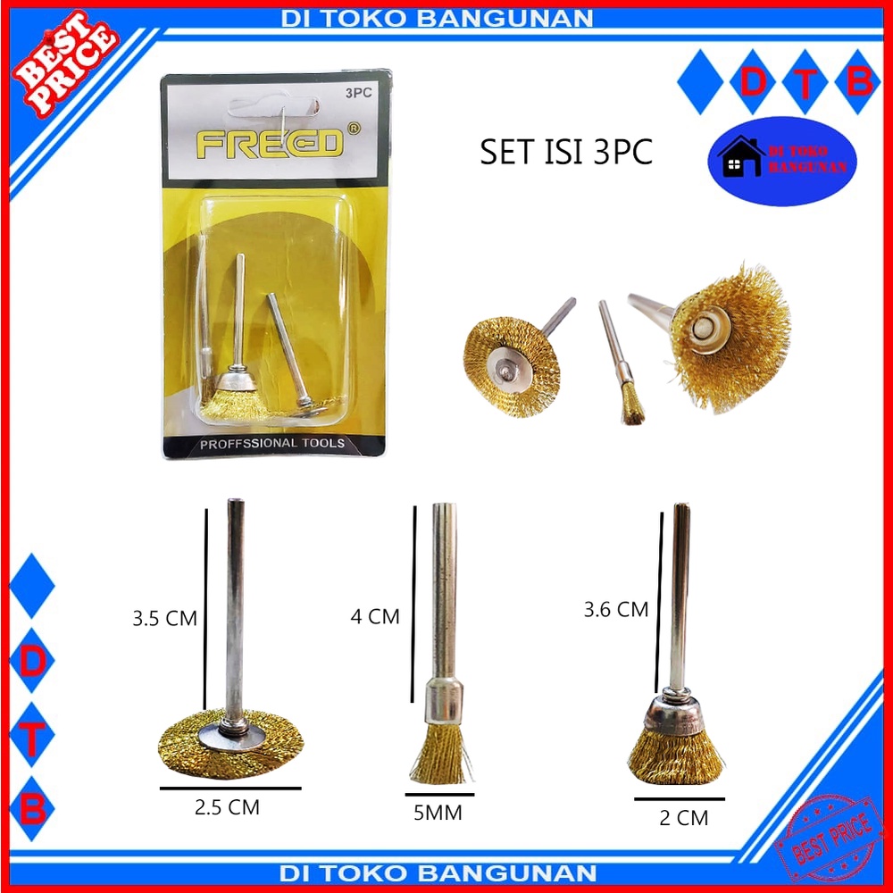 Sikat Kuningan Sikat Kawat Mini Freed 16MM - Set Isi 3pc