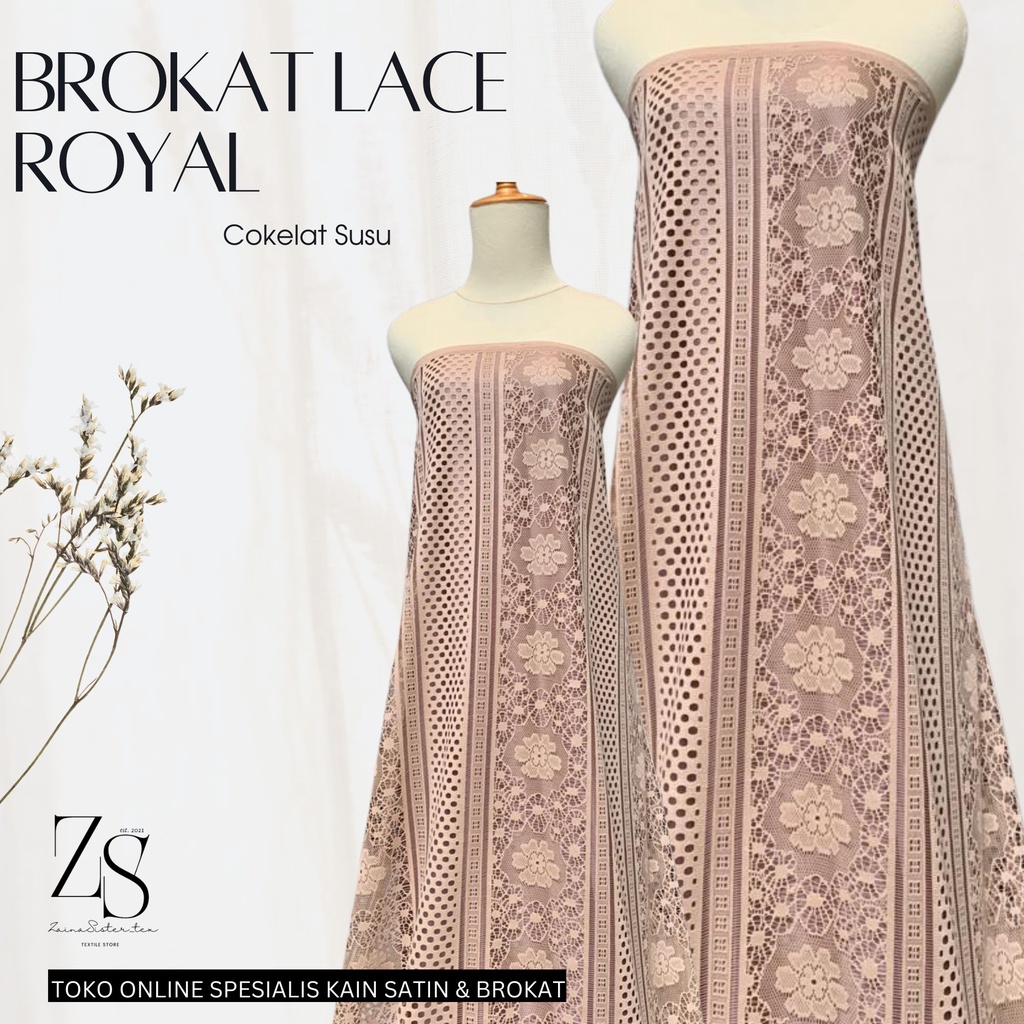 Kain Brokat Lace Vintage Royal Warna Cokelat Susu