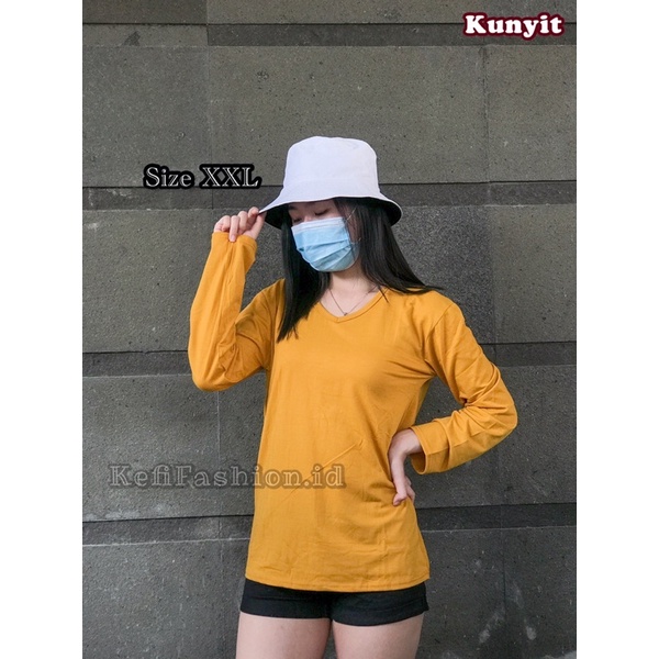 Kaos Polos Panjang Warna V neck / T-Shirt Polos / Deker Baju / Atasan Wanita Ukuran XXL