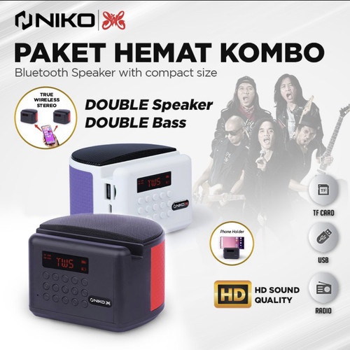 Speaker Mini Portable Niko Wireless Bluetooth Niko JS-AQ Dengan 2&quot; WOOFER EXTRA BASS