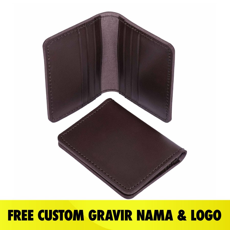 Dompet Kartu FREE CUSTOM NAMA 8 Slot Slim Wallet Card Holder ATM Kulit Asli unisex DKK-07 - Tan