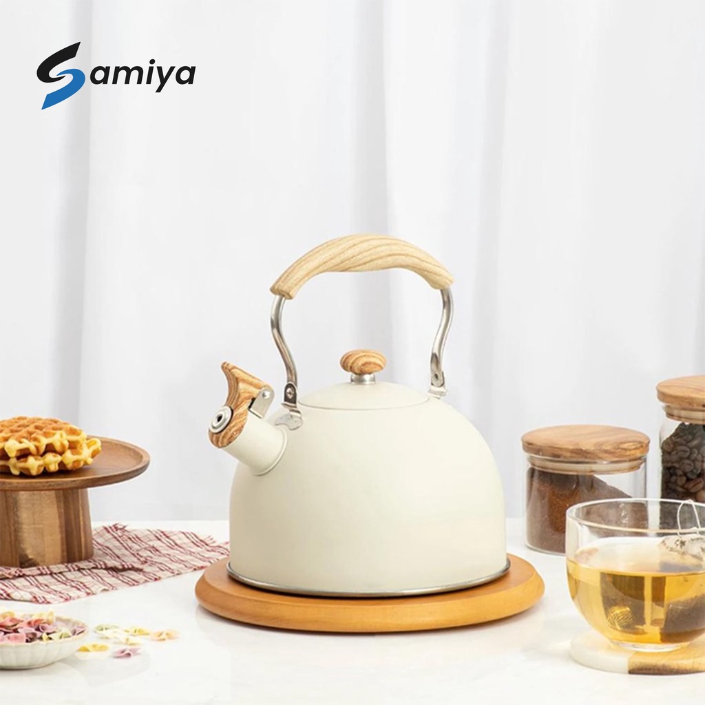 teko pemanas air wood grain nordic style / whistle kettle ceret kopi teh bunyi siul / whistling coffee tea pot water kettle