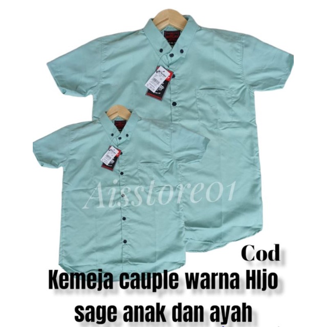 kemeja polos couple ayah dan anak warna hijau sage
