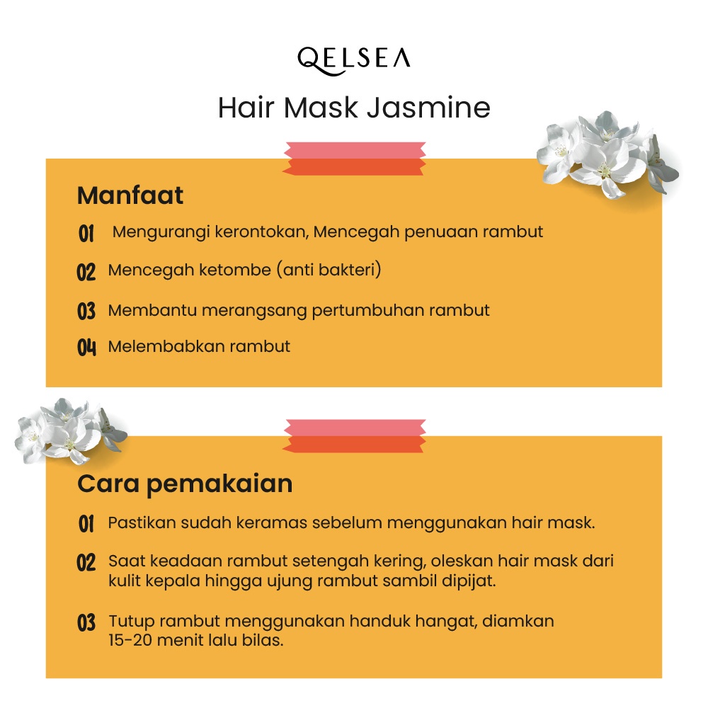 Hair Mask Natural Masker Rambut Alami Herbal Aroma Bunga Melati Segar Treatment Smoothing Care Jasmine Merangsang Pertumbuhan 250 gr QBAST