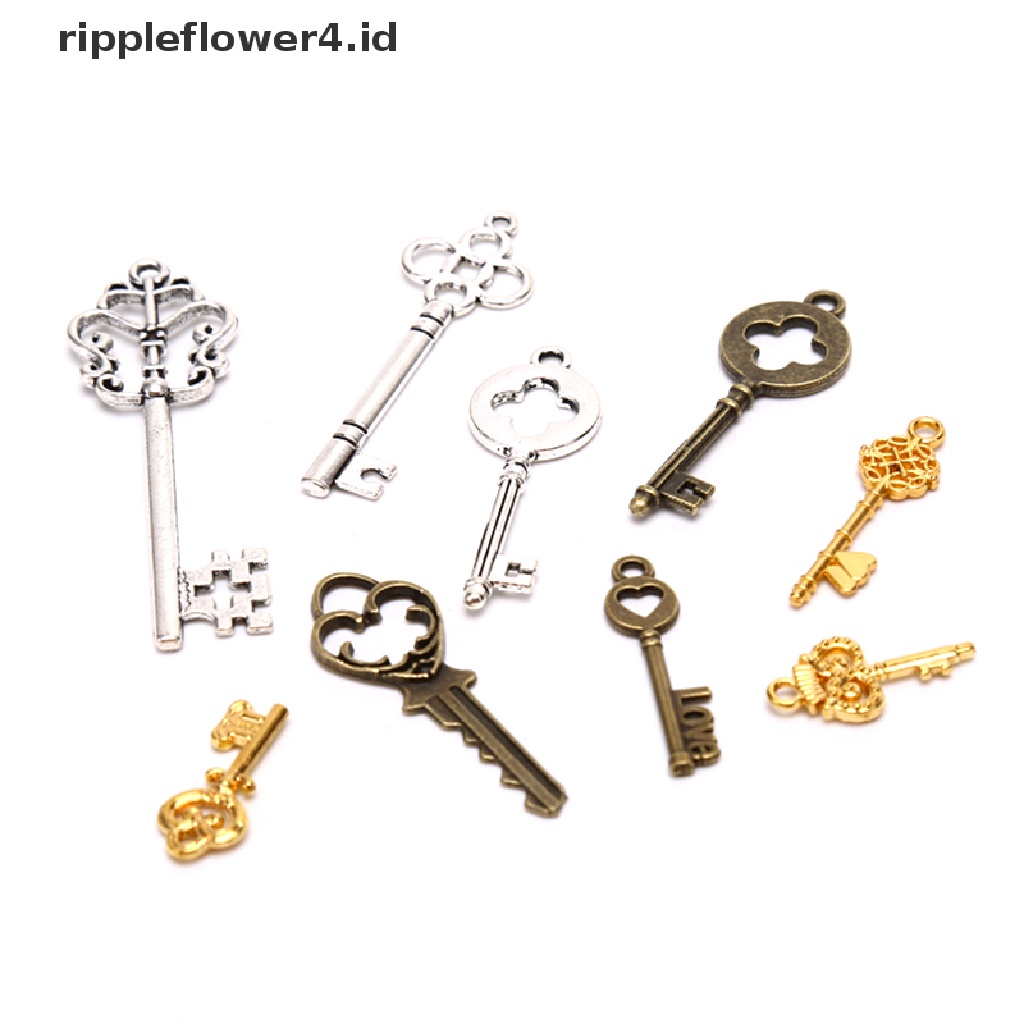 {rippleflower4.id} 13pcs Vintage Metal Mix Style Kunci Ch Liontin Membuat Perhiasan Tampilan Lama~