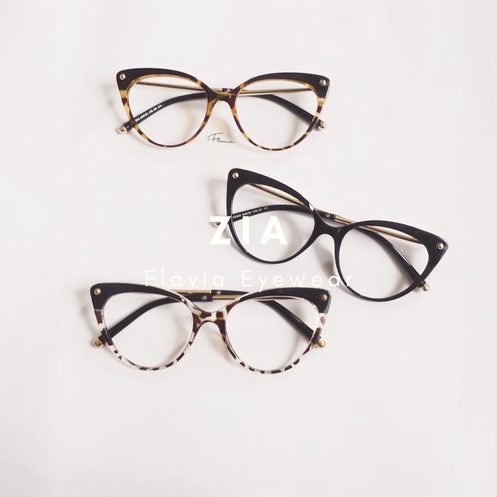 Flavia Eyewear - Kacamata Zia Cat Eye Acetat (custom minus, photochromic, blueray, bluechromic dan photobrown)