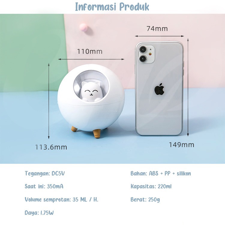 Holiven Anak Kucing Humidifier 220ML Essential Oil Diffuser Aroma Terapi Pengharum Ruangan