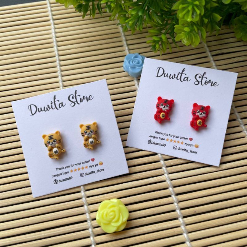 HANDMADE ANTING TUSUK PLASTIK ANAK/DEWASA MOTIF TIGER