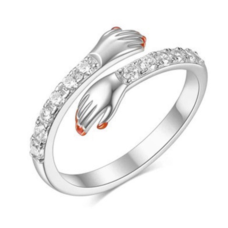 Zircon Hug Rings Untuk Wanita Tembaga Geometris Peluk Pasangan Adjustable Ring Pernikahan Natal Aesthetic Perhiasan Hadiah Anillos