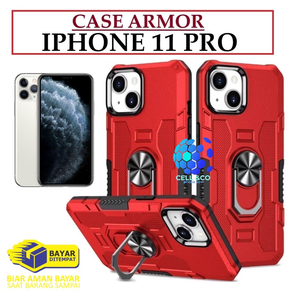 Case Armor IPHONE 11 PRO Iring Cincin Magnetic Kesing Hp Protect kamera Premium Hard Case Standing Robot Pelindung Kamera