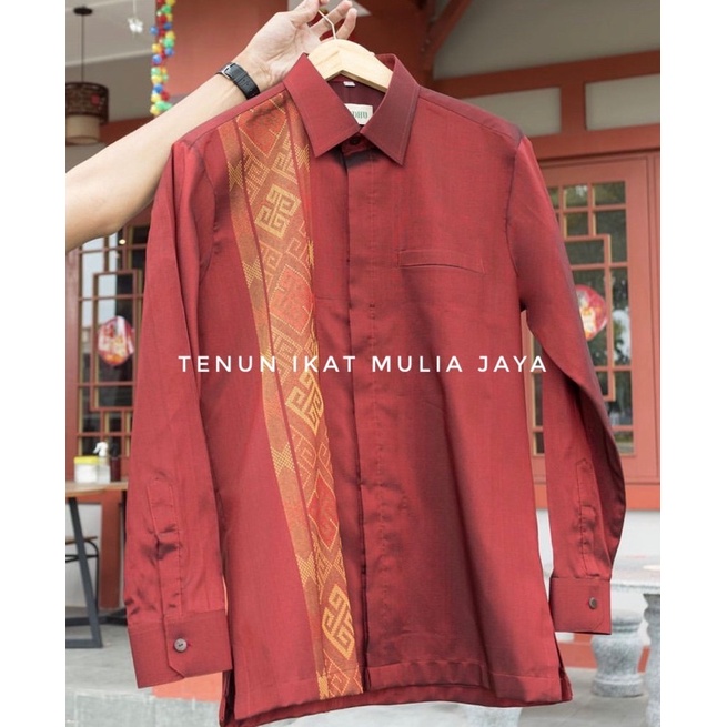 kemeja pria lengan panjang batik tenun motif toraja paruki premium