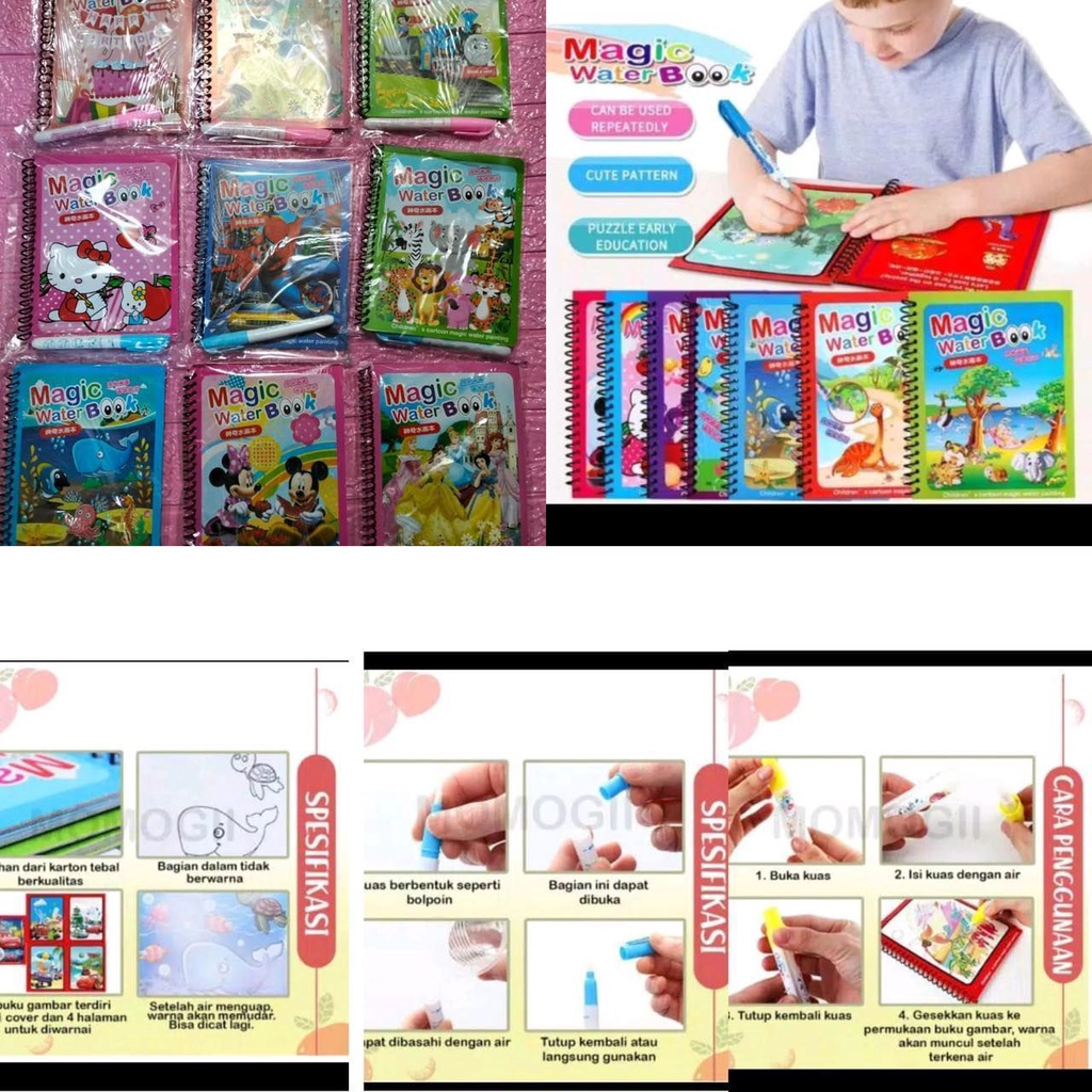 Magic Water Book/Buku Gambar Mewarnai Edukasi Stationary/Buku Ajaib