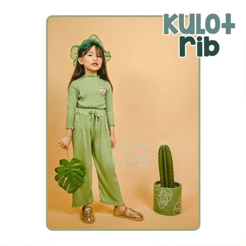 Celana Anak Perempuan KULOT RIB Curly Ruffle Knit Tee | Bawahan Celana Panjang Anak Perempuan Bahan Knit Rib Halus Dan Lembut