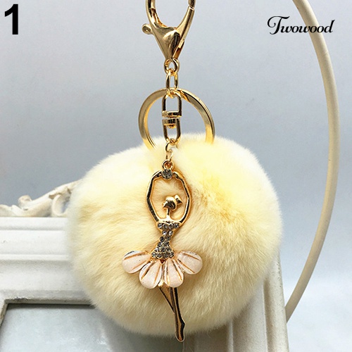 Twowood Fashion Charm Bola Bulu Mobil Liontin Handbag Keyring Pompom Ball Decor Keychain