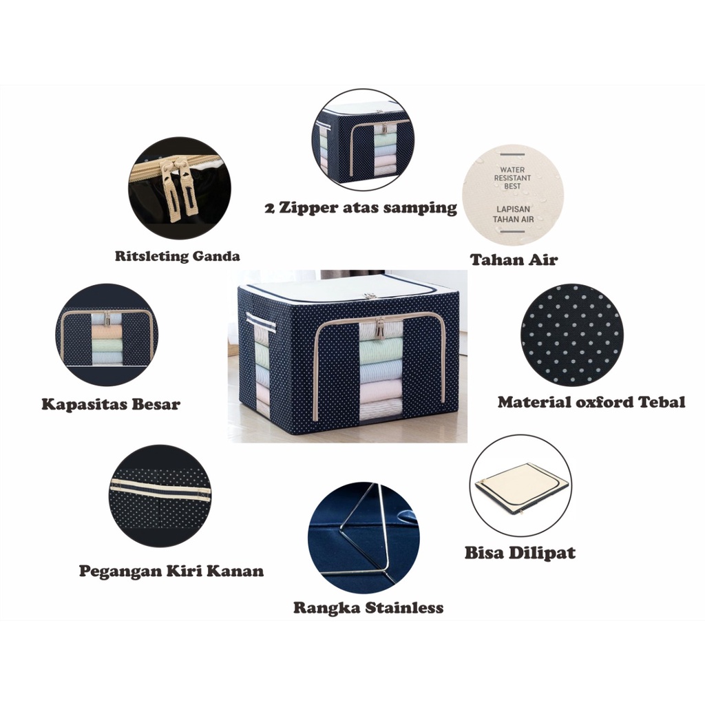 PROMO Storage Box Double Zipper Large 66 L Storage Box Tas Tempat Penyimpanan Baju Box Serbaguna Penghemat Tempat -COD