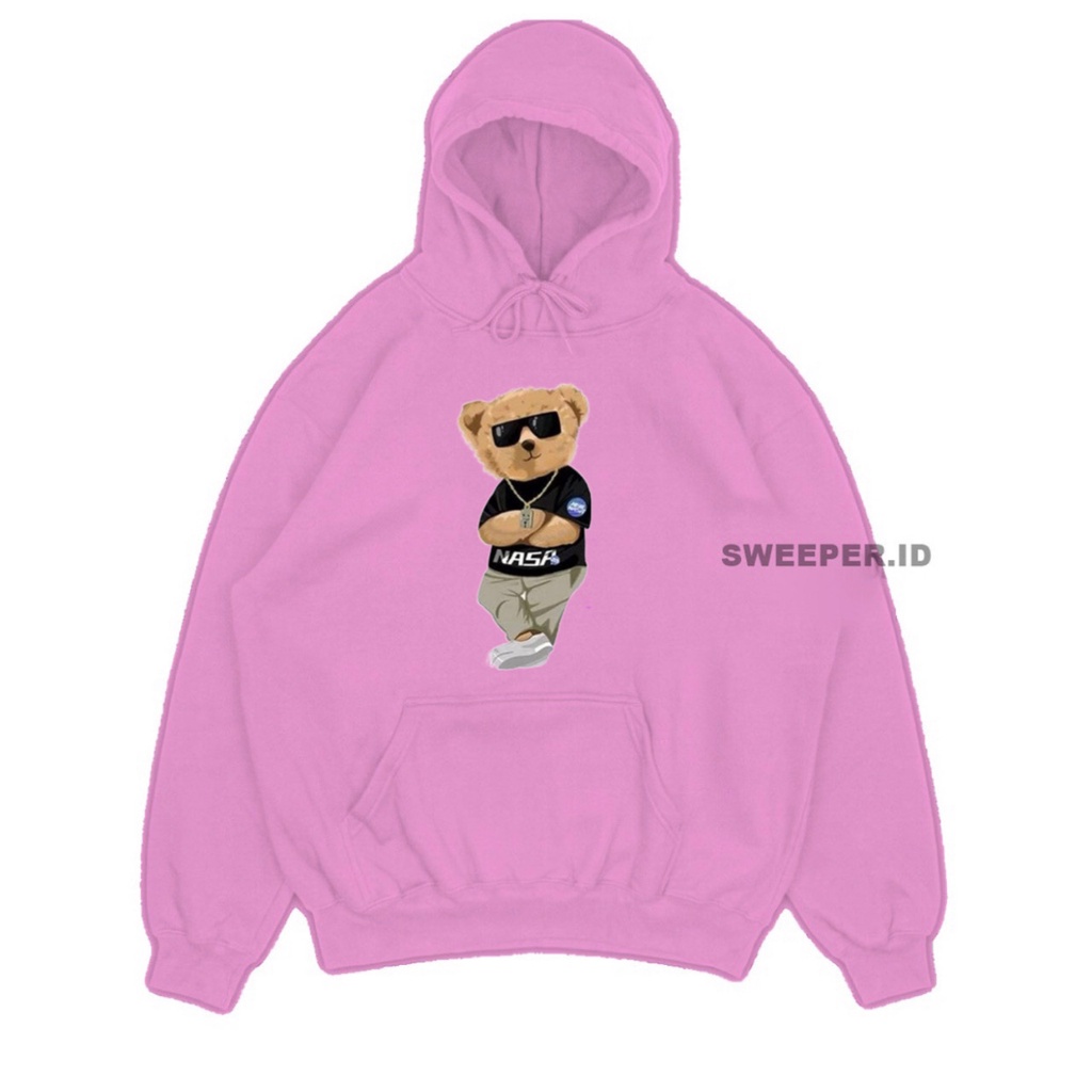 SWEATER HOODIE NASA BEAR  SABLON PRINTING BAHAN FLEECE