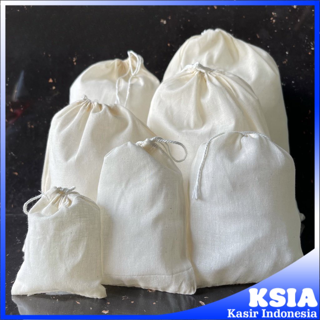 Kantong Kain Saring Premium - Solusi Mudah dan Efektif Dilengkapi Dengan Tali Dan Mudah Di Cuci Bisa Untuk Menyaring Kran Air, Susu, Kedelai, Merebus Jamu, Merebus Obat, Saringan Teh, Kantong Dupa, Rempah-rempah, Wedang Teh, Kopi Dan Saring Kran Air Juga