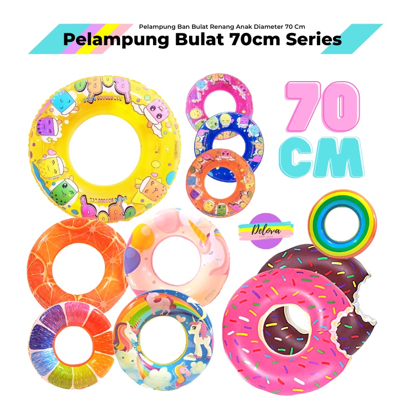 Ban Pelampung Belajar Renang Anak Bulat Donat 70 cm Gambar Karakter Boba Unicorn Pelangi Jeruk Flaminggo