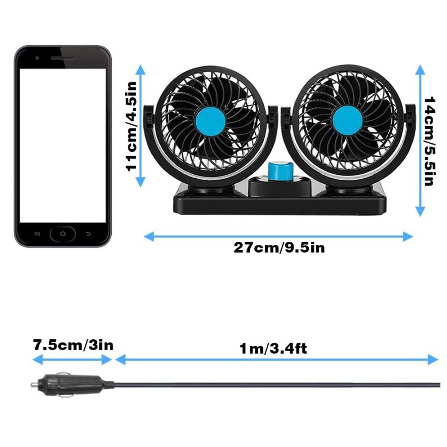 Kipas Angin Mobil 12 Volt Kipas Angin Mini Mobil Truk Double Fan Blower USB Pengganti AC