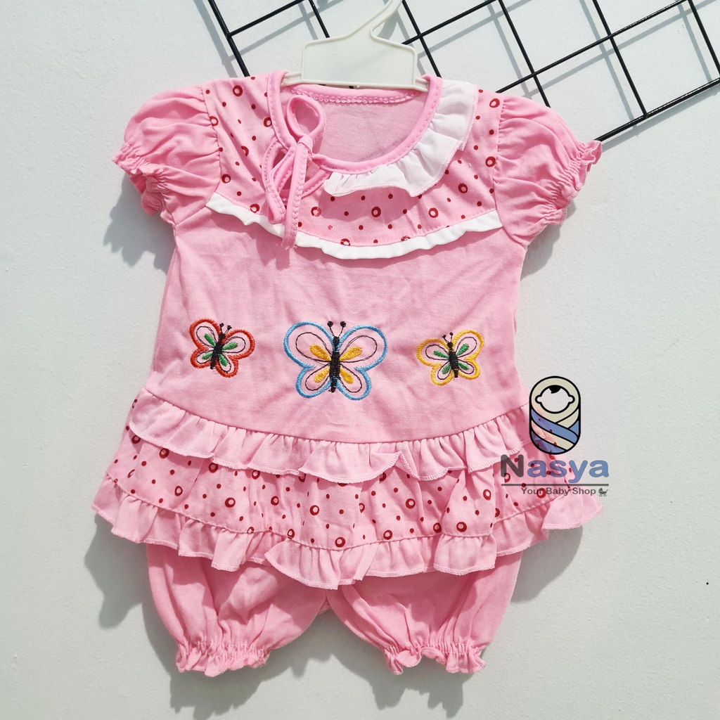 [N-076] Baju bayi Lengan Pendek / setelan baju bayi bermotif MURAH (3-6 bulan)