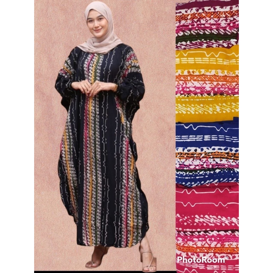 Kaftan Super Jumbo LD 150 Hitam Putih Elegan Rayon Premium Candi Mekar Tebal Kaftan Batik Cap Asli Kaftan Busui Resleting Depan Fashion Wanita Muslim Viral TERMURAH BiSA COD / BAYAR DITEMPAT MOTIF ABSTRAK BY BATIK SULMIT