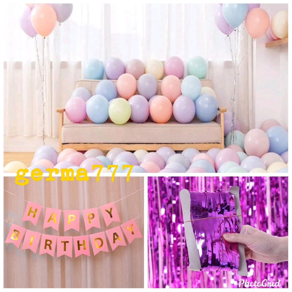 Set Dekor Balon Pastel Pesta Ulang Tahun Anak / Dekorasi Ultah Tirai Pink Tua Simple